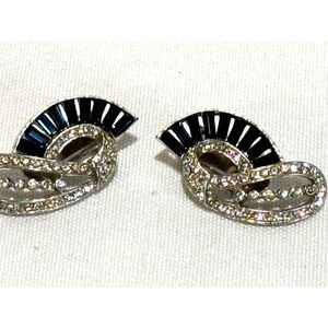 Weisner Baguettes Silver Simulated Sapphire & diamond vintage clip on earrings‎